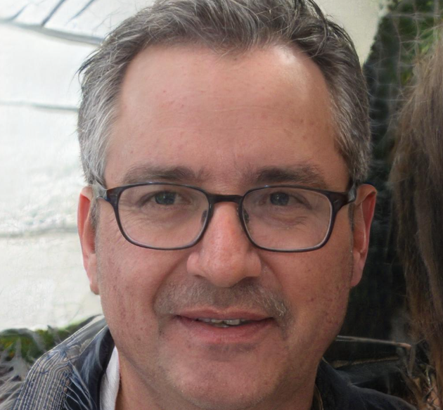 A man with short brown hair, glasses, and a groomed goatee looking directly at the camera